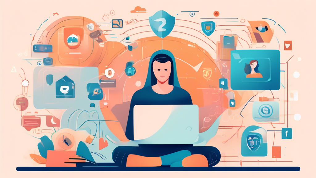 An illustrated scene depicting a person using a laptop with a private browser enabled, surrounded by various icons representing security, privacy, and freedom. The background features subtle, abstract representations of data encryption, anonymous browsing, and protection from tracking, emphasizing the safety and confidentiality of online activities. Soft colors and a modern art style give a sense of calm and assurance.