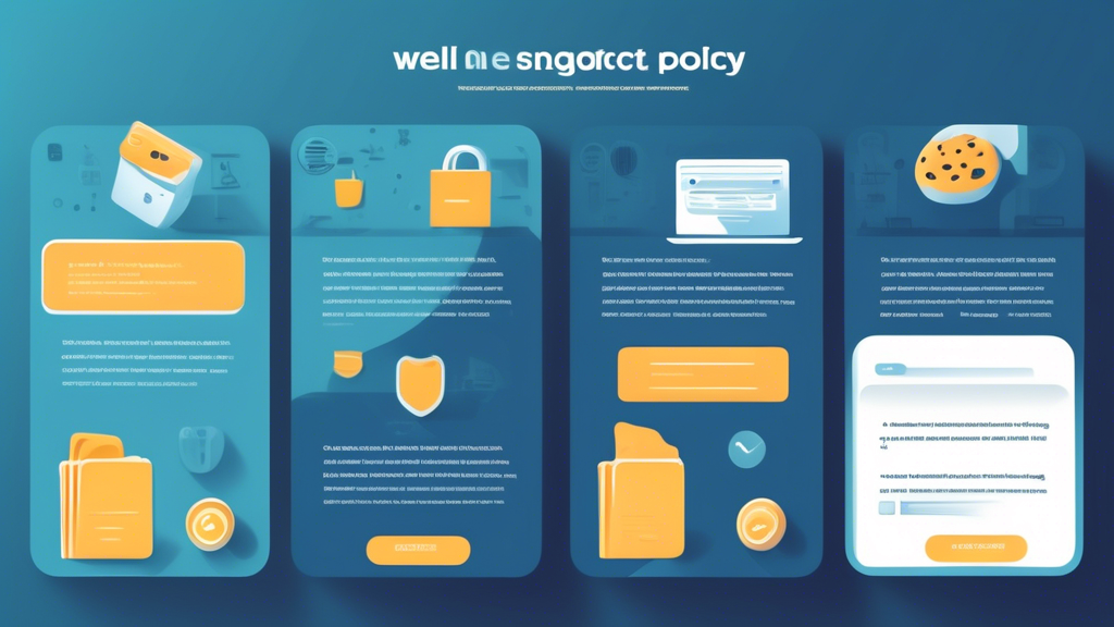 Create an illustration of a well-designed online store privacy policy page. The layout should be clean and professional, featuring sections like 'Data Collection,' 'Cookie Policy,' 'User Rights,' and 'Contact Information.' The store's branding should be subtle but present, with icons representing security and privacy. The visual style should be modern, appealing, and easy-to-read, conveying a sense of trust and transparency to customers.