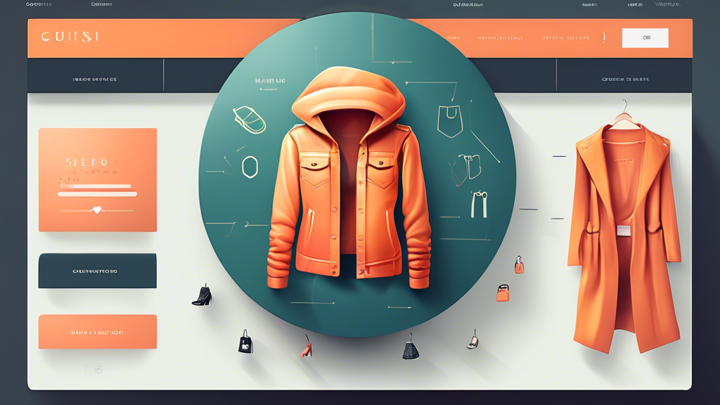 Create an image of a modern online clothing store interface that prominently features various clothing items and fashion accessories. Incorporate elements that symbolize privacy protection, such as icons of locks, shields, and documents with checkmarks, subtly integrated into the design. The overall aesthetic should be clean, user-friendly, and convey a sense of security and trustworthiness.