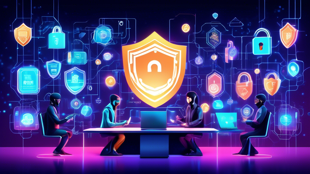 Create an image of a futuristic digital marketplace, showcasing various anonymous avatars engaging in online transactions. Incorporate symbols of security and privacy, such as padlocks and shields, alongside digital currency icons. The environment should be sleek and modern, highlighting advanced technology with glowing data streams and holographic interfaces. The scene should convey a sense of safety and discretion, emphasizing the importance of financial privacy.